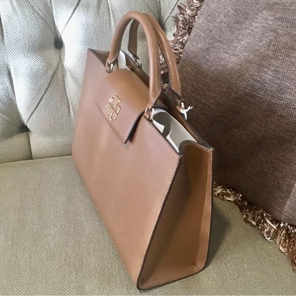 TORY BURCH BRITTEN TOTE HANDBAG CROSSBODY COGNAC GOLD HARDWARE - Picture 6 of 12